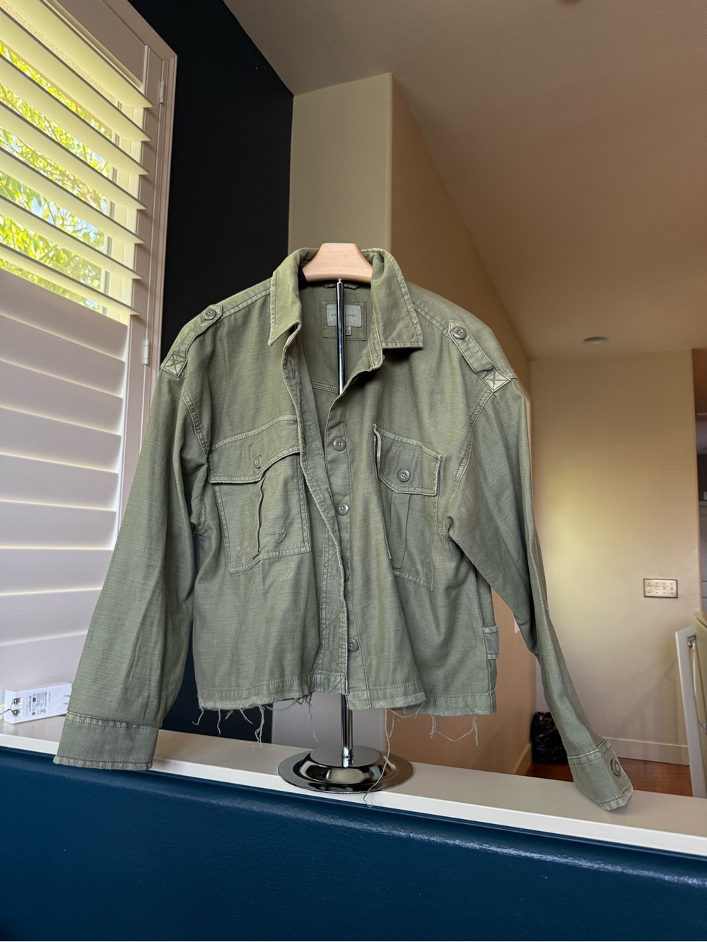 American Eagle Outfitters Olive Green Cropped Military Field Jacket